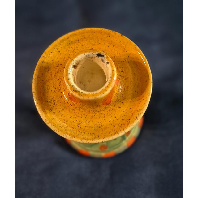 Italian Vintage Italian Hand-Painted Folk Art Ceramic Candlestick Holder For Sale - Image 3 of 6