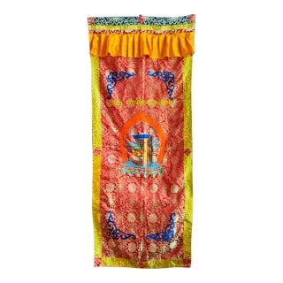 Tibetan Buddhist Silk Brocade Door Hanging With Kalachakra Monogram For Sale