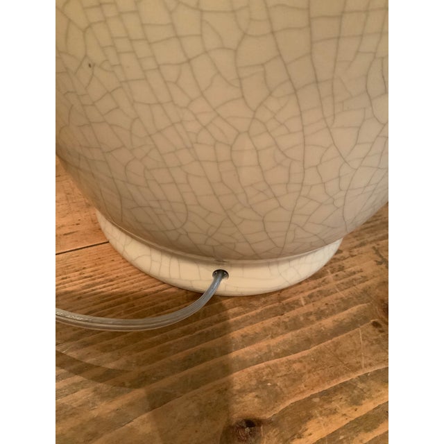 Large Cream White Crackle‑Glaze Urn Lamps With Scroll Handles – 30” - A Pair For Sale In New Orleans - Image 6 of 8