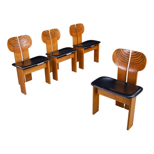 Africa Chairs in Walnut and Leather by Afra and Tobia Scarpa for Maxalto, Italy 1975, Set of 4 For Sale