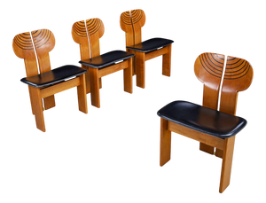 Africa Chairs in Walnut and Leather by Afra and Tobia Scarpa for Maxalto, Italy 1975, Set of 4