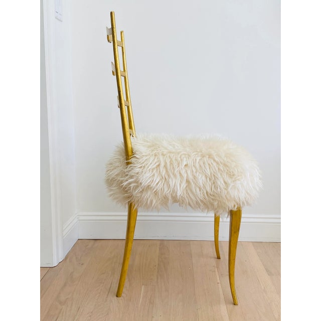 1940s 1940s Vintage Italian Gilded Chair with Sheepskin For Sale - Image 5 of 13