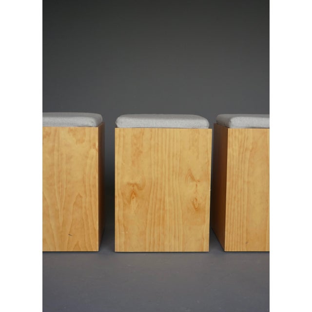 Modern Vintage Plywood Stools with Grey Cushions, 1990s, Set of 4 For Sale - Image 3 of 9