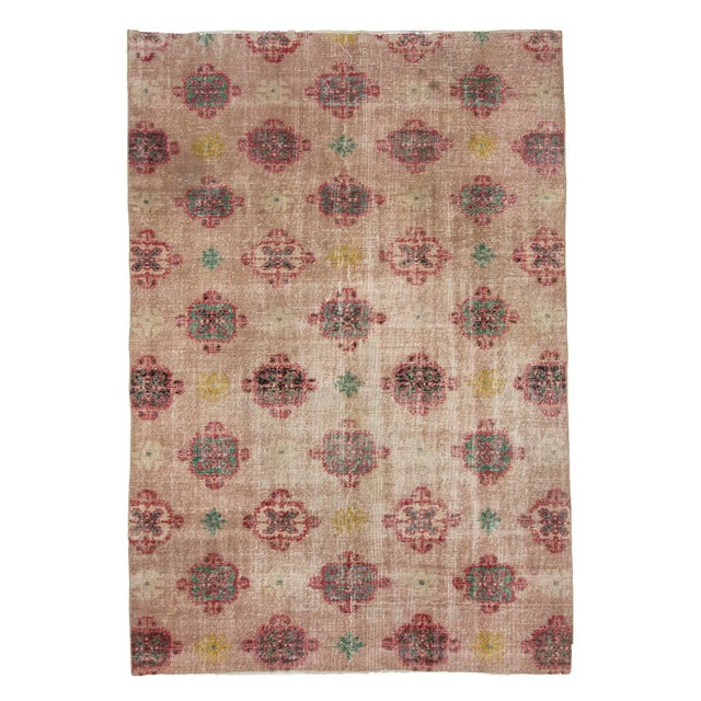 Textile 1960s Vintage Distressed Turkish Art Deco Rug- 6′7″ × 10′ For Sale - Image 7 of 7