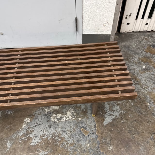 Mid-Century Slatted Walnut Bench / Coffee Table For Sale - Image 9 of 12