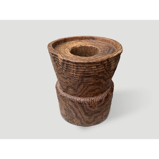 Mid 19th Century Andrianna Shamaris Ancient Teak Wood Mortar For Sale - Image 5 of 6