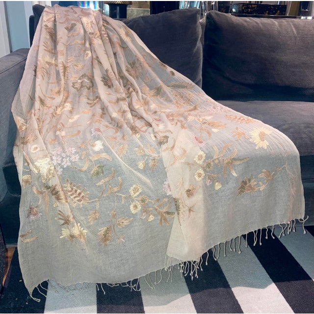 This Garden Party Embroidery Floral Wool Throw is a beautiful and lightweight throw or shawl with intricate multi soft...