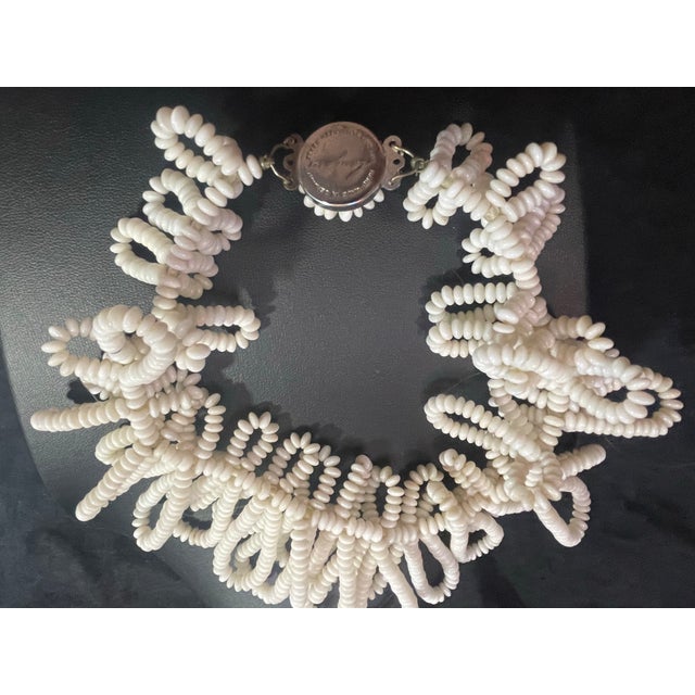 Anna Lang Necklace, Signed Langanni Milk Glass Multi Layer Bib Statement Necklace (With Hidden Pearl). Milk glass necklace...