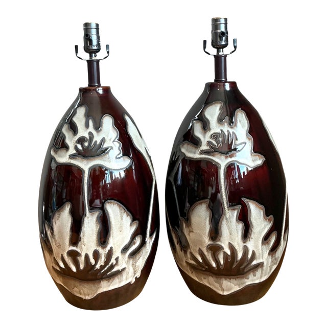 Vintage Floral Ceramic Table Lamps - Pair For Sale