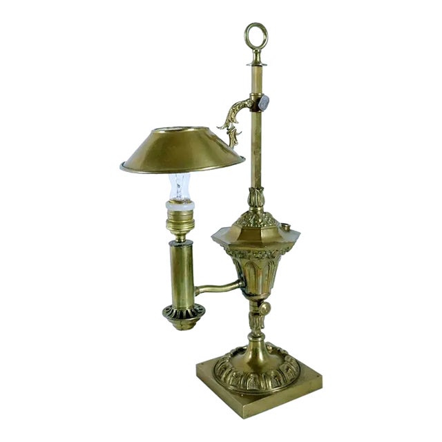 Early 19th Century French Gothic Revival Brass Argand 1-Arm Table Lamp For Sale