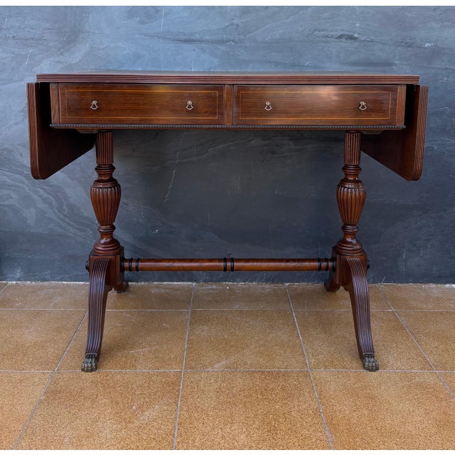 Spanish Regency Revival Drop-Leaf Writing Table with Leather Top, 1940s For Sale - Image 14 of 15