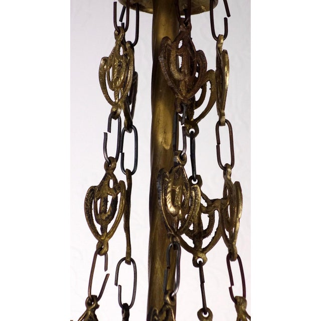 Metal Antique French Brass Glass Grape Shade Chandelier, 1930s For Sale - Image 7 of 11