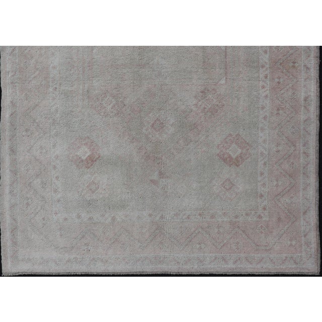 Vintage Oushak Rug With Pastel Colors in Tan, Green, Butter Yellow, and Pink For Sale - Image 4 of 12