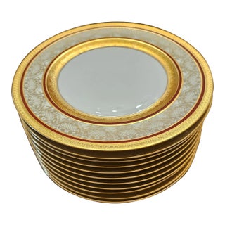 Set of 11 Heinrich H&Co Selb Bavaria Gold Encrusted Porcelain Dinner Plates For Sale