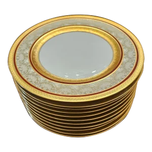 Set of 11 Heinrich H&Co Selb Bavaria Gold Encrusted Porcelain Dinner Plates