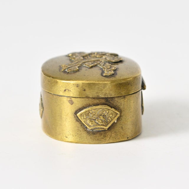 Metal Antique Meiji Japanese Brass Pill Box, 1890s For Sale - Image 7 of 12