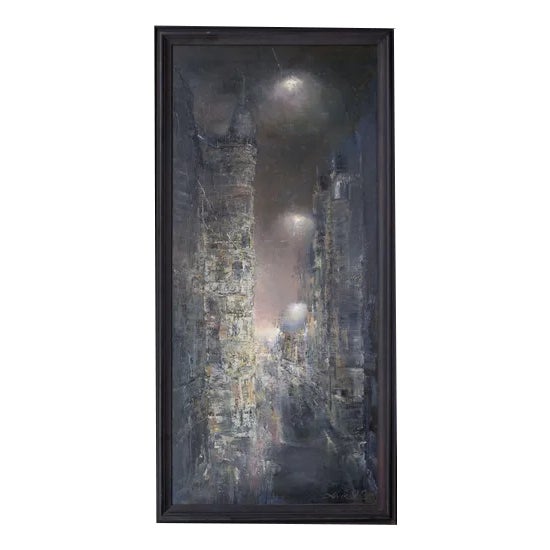 City in the Night, Oil on Canvas, Late 20th Century For Sale