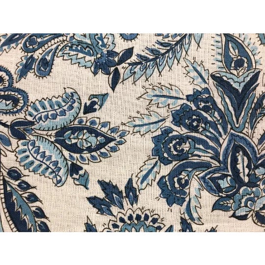Jacobean Clarence House Cassandra Linen Blue White Jacobean Floral Drapery Upholstery Fabric For Sale - Image 3 of 3
