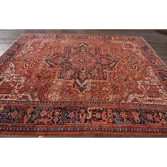 Persian 9 X 11 Vintage Persian Heriz Hand-Knotted Allover Wool Rug in Rust Color For Sale - Image 3 of 12