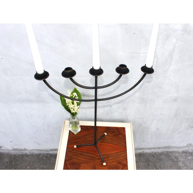 Mid-Century Modern Mid-Century Modern Handcrafted Wrought Iron Five-Arm Candelabra, 1970s For Sale - Image 3 of 8