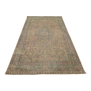 Tabriz Rug 6’8” X 9’11” Pink Wool Vintage Distressed Hand-Knotted Carpet For Sale