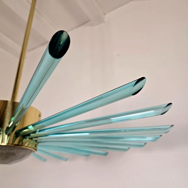 Green 1980s Green Glass and Brass Sputnik Chandelier, Italy For Sale - Image 8 of 10