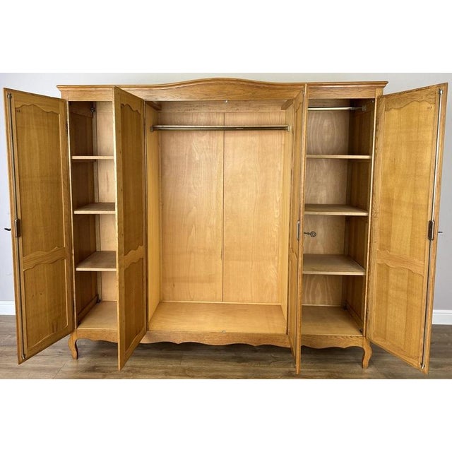 Vintage French Louis XVI Style Carved Oak 4-Door Wardrobe For Sale - Image 13 of 14