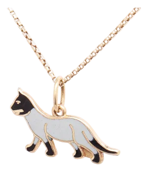 Vintage 14k Gold & Enamel Figural Cat Charm for a Bracelet