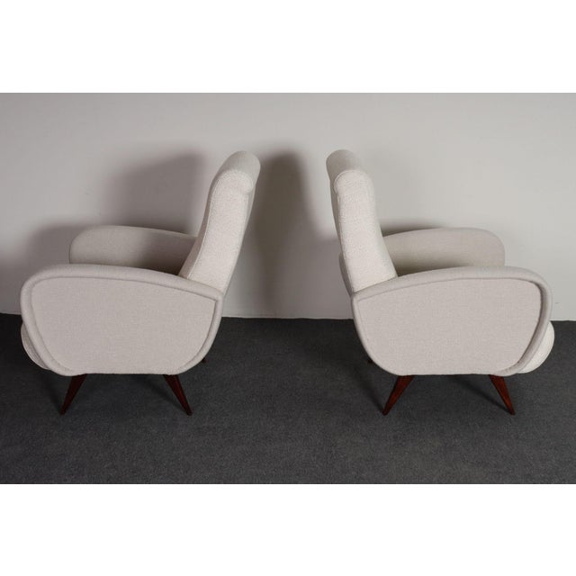 Pair of Italian Walnut and Gray and White Tweed Club Chairs After Marco Zanuso For Sale - Image 12 of 18