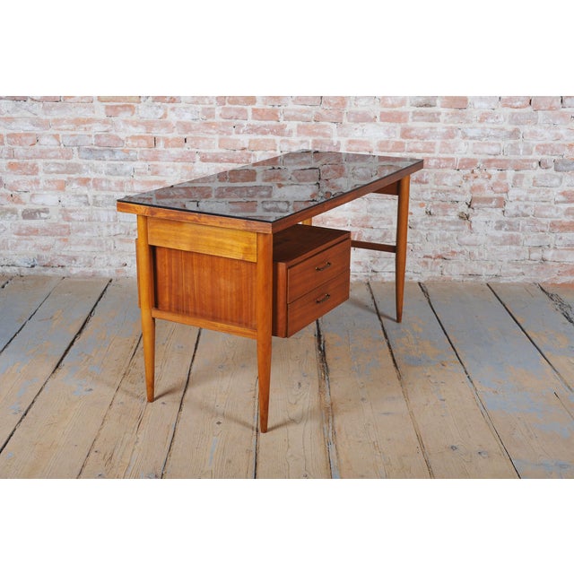 Brown Mid-Century Czech Writing Desk in Mahogany Veneer, 1950s For Sale - Image 8 of 15