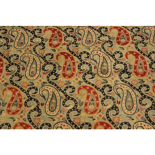 1980s 1980s Shabby Chic Lt. Green/Tan Wool Rug - 4'8 X 7'1 For Sale - Image 5 of 8