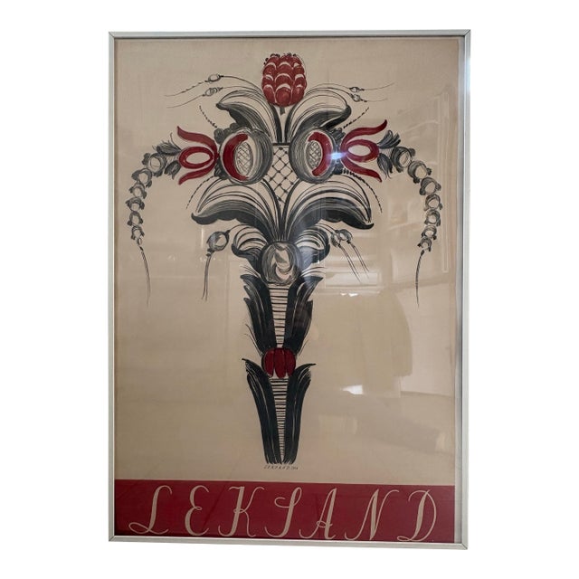 Swedish Folk Art Framed “Leksand” Print 1954 Reproduction For Sale