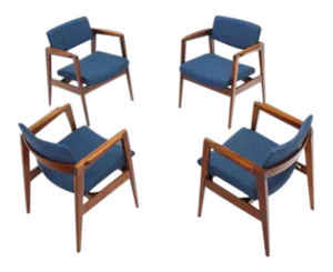 Solid Walnut Gunlocke Risom Style Chairs - Set of 4