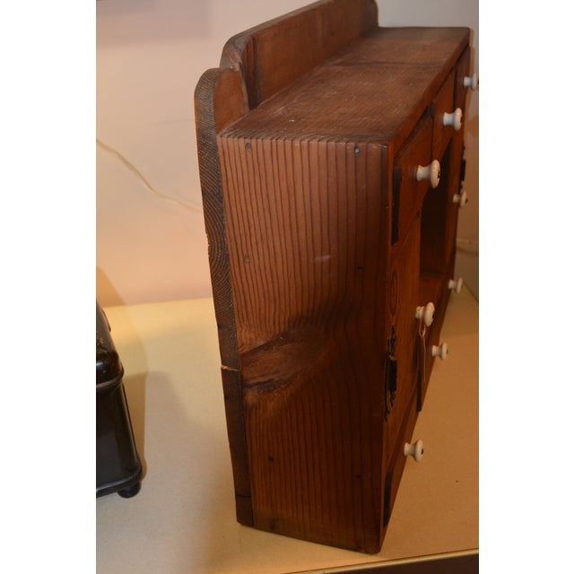 VTG 1921 Furniture CoHandmade Wood Wall Cabinet W/Shelf 6 SML Drawers/2 Cupboards For Sale - Image 6 of 11