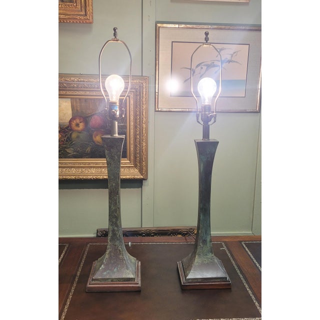 Stewart Ross James 1980s Bronze Moden Table Lamps - a Pair For Sale - Image 4 of 8