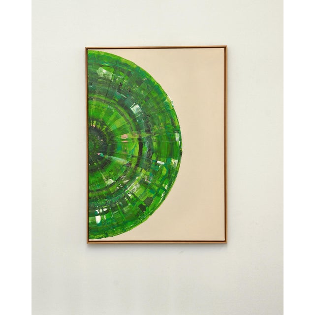 Textile Green Circle Diptych I, Contemporary Painting on Canvas, Framed For Sale - Image 7 of 12