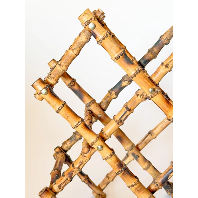 Brown Vintage Burnt Tortoise or Scorched Bamboo Collapsable 8 Bottle Wine Rack For Sale - Image 8 of 9