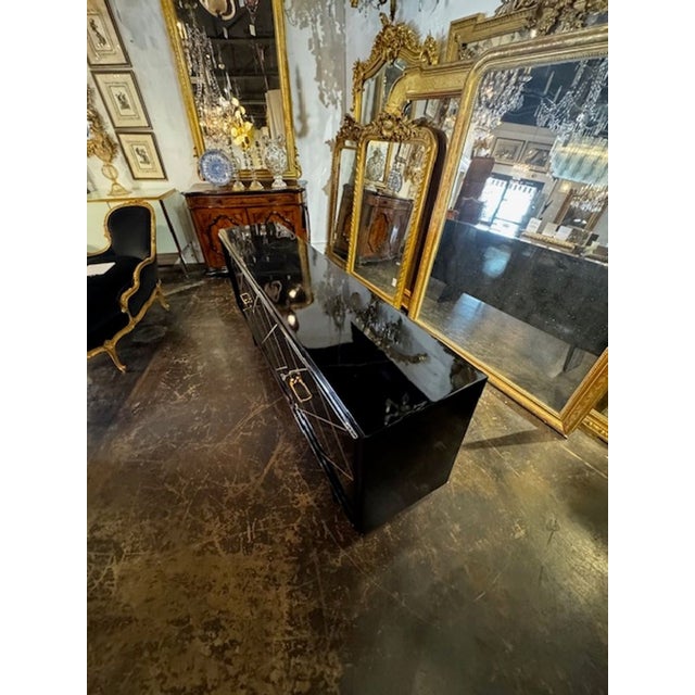 Italian MCM Design Black and Gold Sideboard After Suzanne Guiguichon For Sale - Image 4 of 10