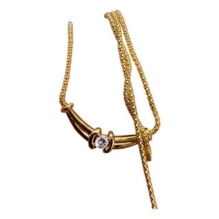 Vintage 20 Pointer White Diamond Necklace 14 Karat Yellow Gold, 18 Inch Long For Sale