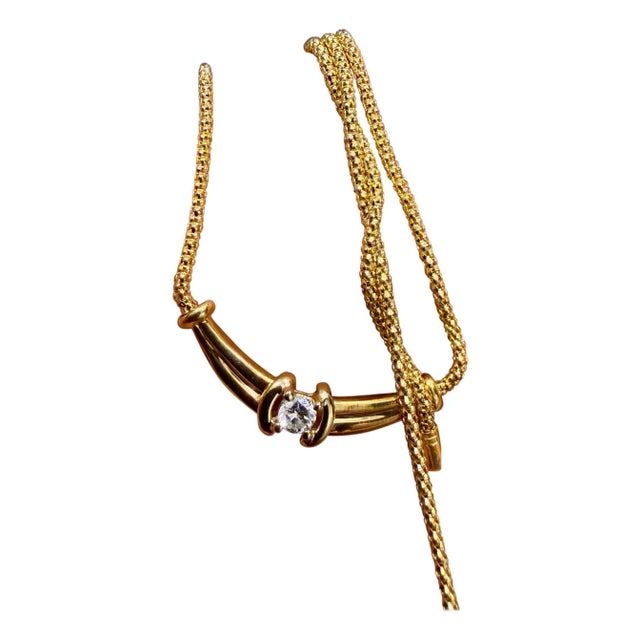 Vintage 20 Pointer White Diamond Necklace 14 Karat Yellow Gold, 18 Inch Long For Sale