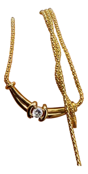 Vintage 20 Pointer White Diamond Necklace 14 Karat Yellow Gold, 18 Inch Long