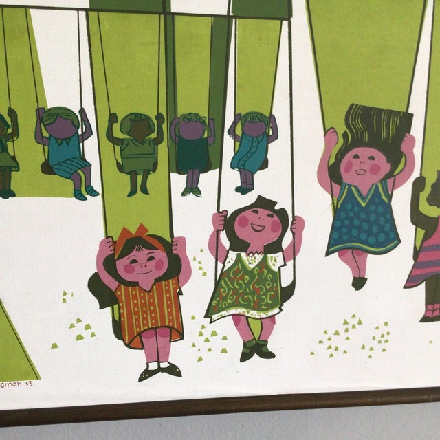 1963 David Weidman Framed Vinyl on Masonite Silkscreen of “Children at the Playground ” For Sale - Image 10 of 12