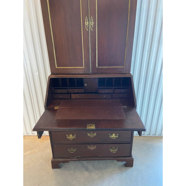Chippendale 18th Century English Made in England Chippendale Mahogany Secretary Desk With Leather Top For Sale - Image 3 of 12