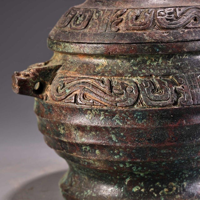 Pair of Antique Bronze Lidded Jars With Archaic Scrollwork For Sale - Image 9 of 9