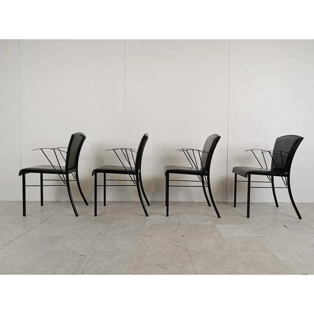 Vintage Black Leather Dining Chairs by Arrben, 1980s, Set of 4 For Sale - Image 10 of 13