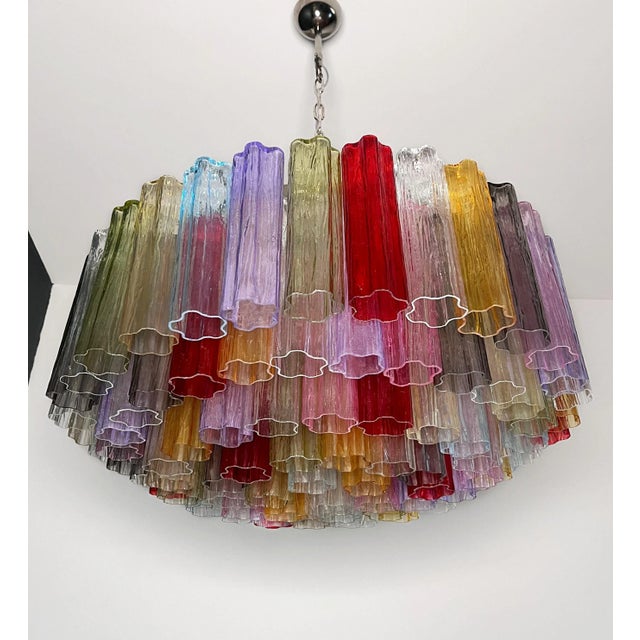 Large Murano Glass Chandelier with 101 Multicolored Tube Glasses, 1990s For Sale - Image 4 of 16