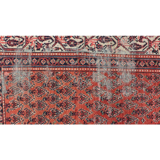 Textile Distressed Antique Persian Malayer Runner With Field of Paisleys Design in Red 3'2"x15'2" For Sale - Image 7 of 12