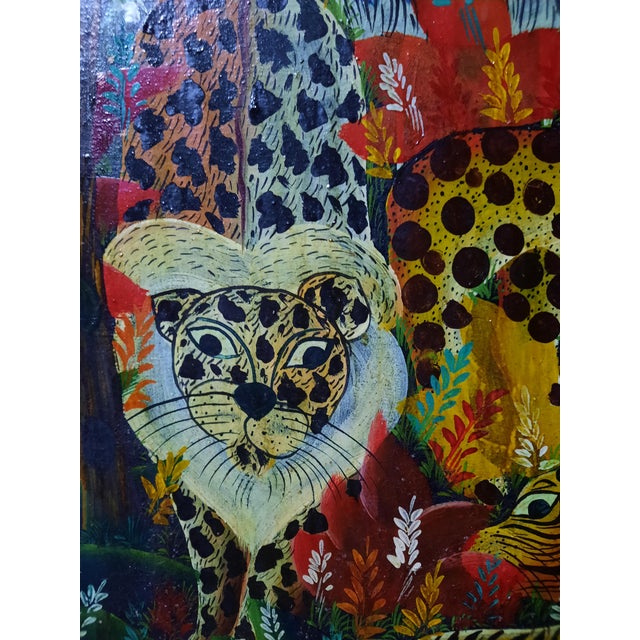 Late 20th Century Vintage Smith Blanchard Folk Art Jungle Wildlife Framed Painting For Sale - Image 5 of 9