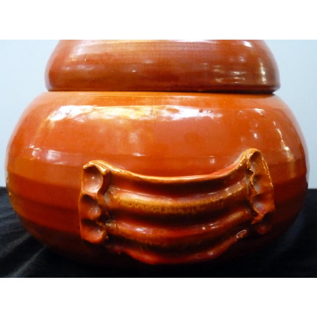 1950s Signed Mid-Century Modern C. Tinel French Studio Pottery Soup Tureen Burnt Orange Fat Lava Glaze For Sale - Image 4 of 10