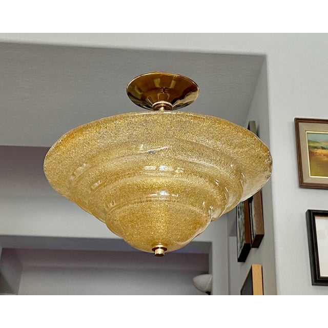 Mid-Century Modern Murano Gold Rugiadoso Glass Semi Flush Mount Ceiling Light For Sale - Image 3 of 17